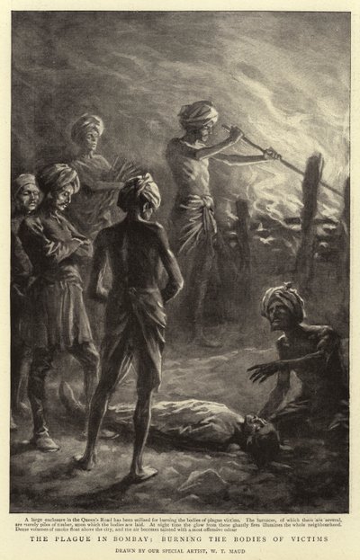 La plaga en Bombay, quemando los cuerpos de las víctimas de William T. Maud